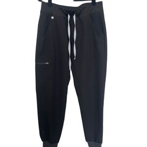 Figs Black Jogger Scrub Pants with Gray Drawstrings